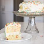 Birthday cake with ‘sprinkles’ and a white chocolate frosting!