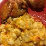 Cauliflower Mac and Cheese and Chicken Wings with a side of Bleu Cheese Dressing/Frank’s Red Hot Sauce