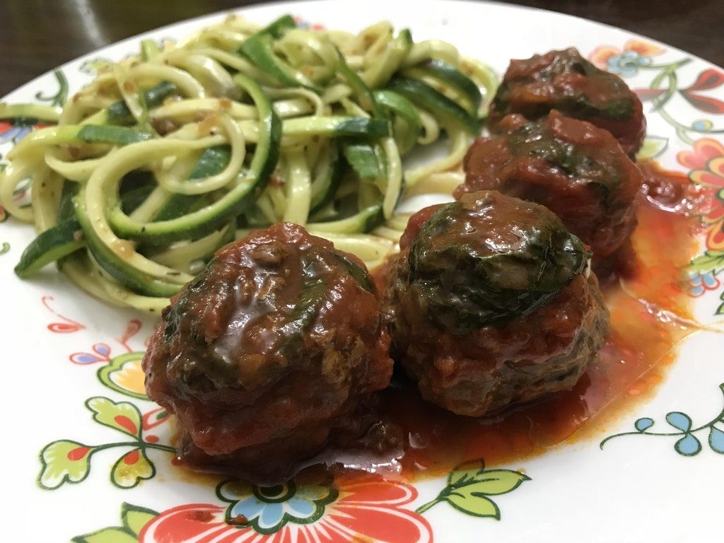 Mozzarella Stuffed Meatballs & Zoodles
